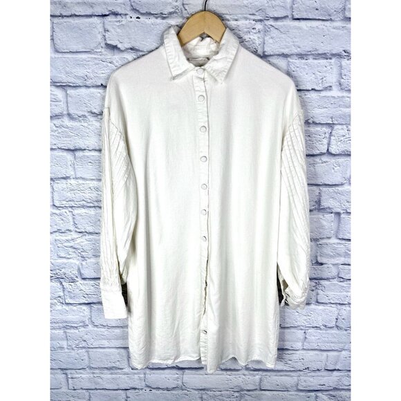 Girl and the Sun Dresses & Skirts - GIRL AND THE SUN Women's White Linen Blend Oversize Shirt Dress Medium